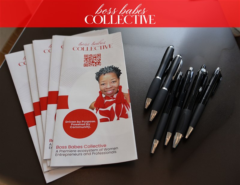 Boss Babes Collective printed materials and pens
